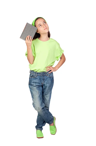 Αξιολάτρευτο κοριτσάκι, διαβάζοντας ένα βιβλίο — Φωτογραφία Αρχείου