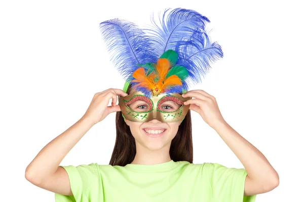 Adorable little girl with Venetian carnival mask — Stock Photo, Image