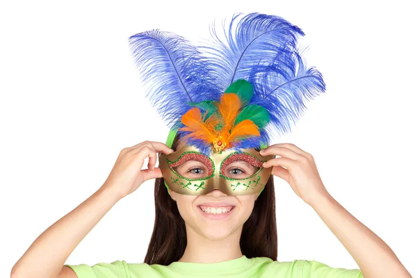 Schattig meisje met Venetiaanse carnaval masker — Stockfoto
