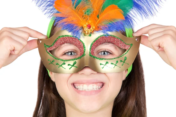 Adorable little girl with Venetian carnival mask — Stock Photo, Image