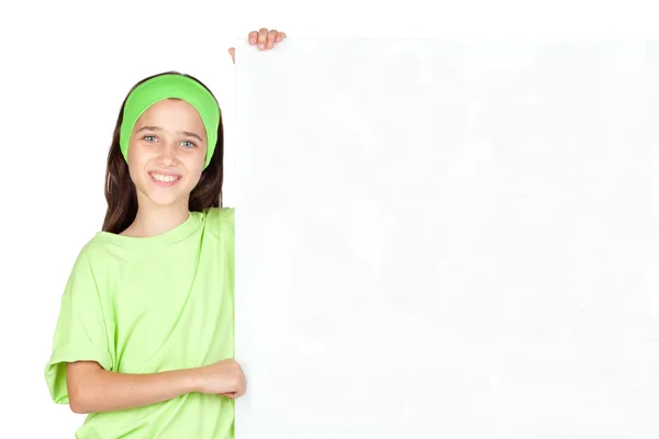 Adorable little girl with a blank poster — Stockfoto