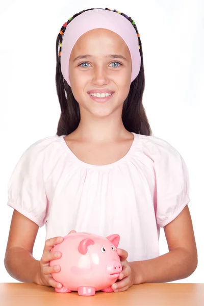 Little girl with with piggy-bank — Stock Photo, Image
