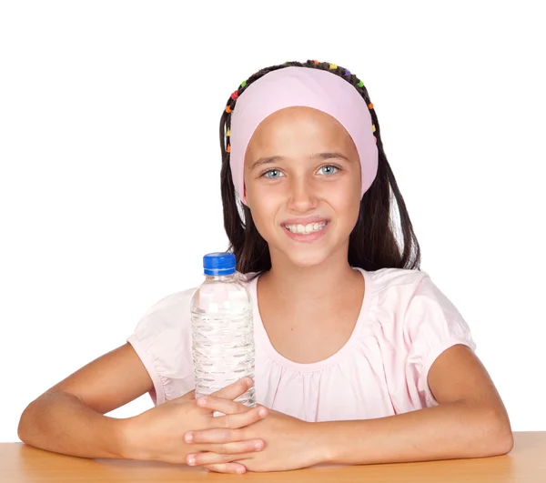 Criança engraçada com garrafa de água — Fotografia de Stock