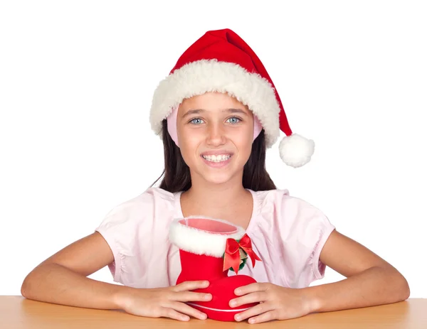 Entzückendes kleines Mädchen mit blauen Augen und Weihnachtsbecher — Stockfoto