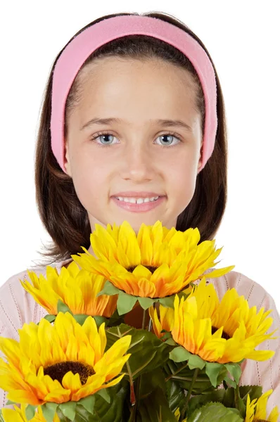 Chica bonita con flores — Foto de Stock