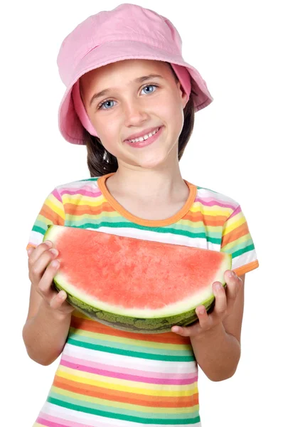 Adorable girl eating watermelon — Stock Photo, Image
