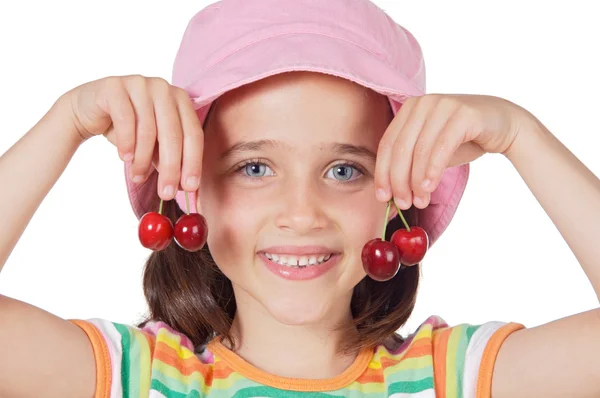 Dívka s třešněmi — Stock fotografie