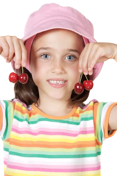 Dívka s třešněmi — Stock fotografie