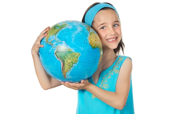 Flicka med en värld av världen — Stockfoto