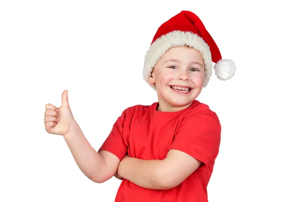 Αξιολάτρευτο παιδί με santa καπέλο λέγοντας εντάξει — Φωτογραφία Αρχείου