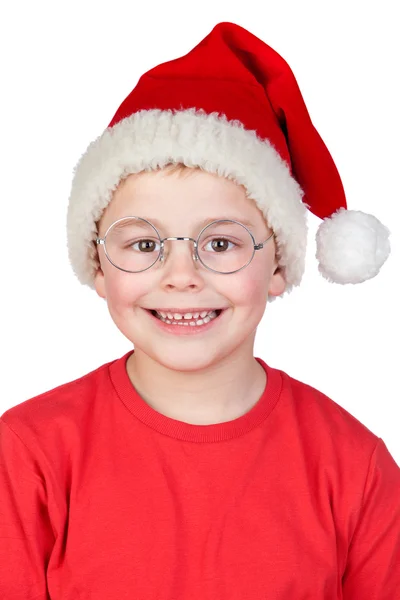 サンタの帽子とメガネの愛らしい子供 — ストック写真