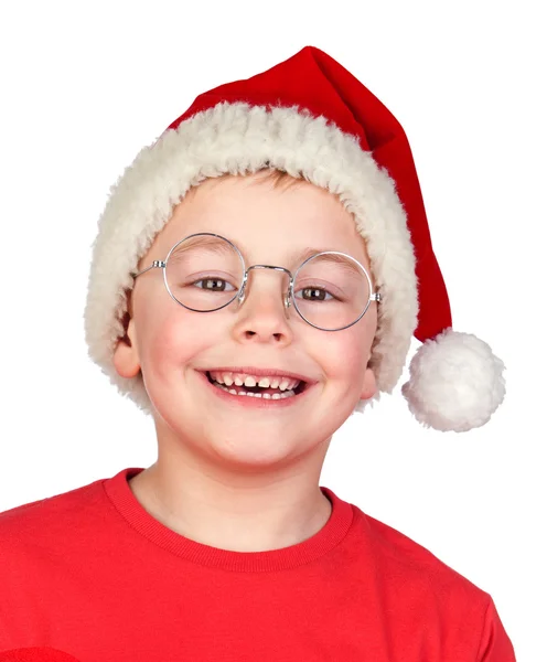 Criança adorável com chapéu de Santa e óculos — Fotografia de Stock