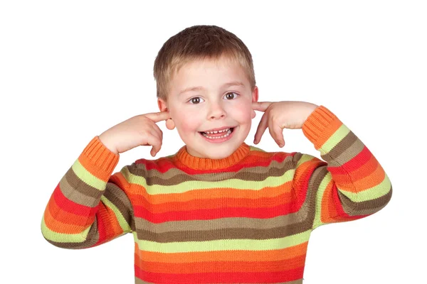 Funny child covering his ears — Stock Photo, Image