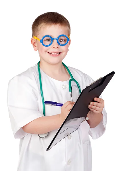 Enfant drôle avec uniforme de médecin — Photo
