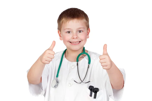 Urocze dziecko lekarz jednolitego mówiąc ok — Zdjęcie stockowe