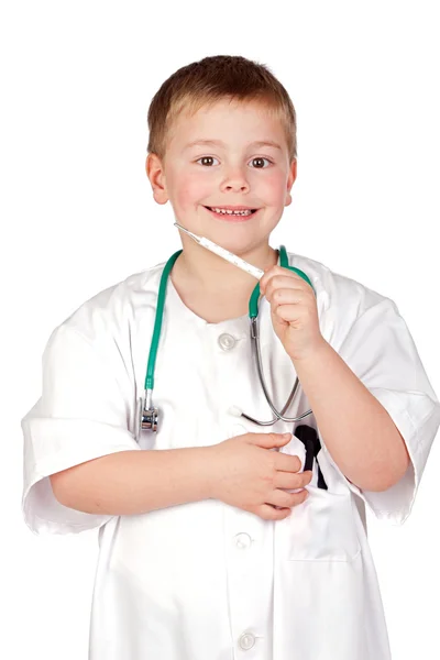 Criança adorável com uniforme médico — Fotografia de Stock
