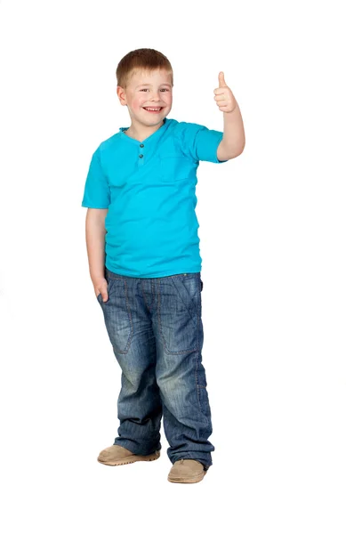 Imádnivaló gyermek a hüvelykujjával felfelé — Stock Fotó