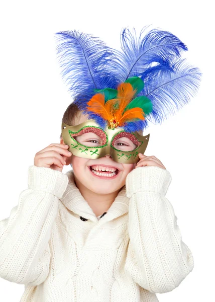 Criança adorável com máscara de carnaval — Fotografia de Stock