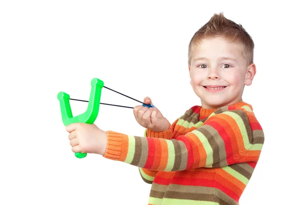 Adorable child with a slingshot — Stock Photo, Image