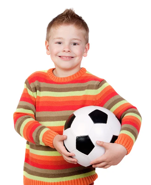 Estudiante niño pequeño con pelota de fútbol —  Fotos de Stock