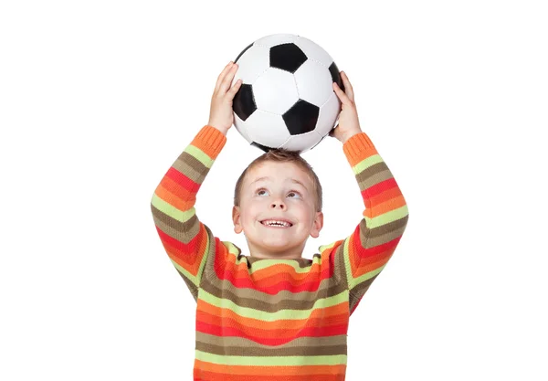 Étudiant petit enfant avec ballon de football — Photo