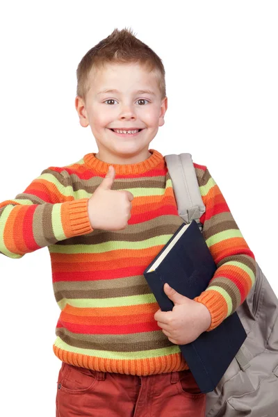 Student child with books saying Ok — Stock Photo, Image