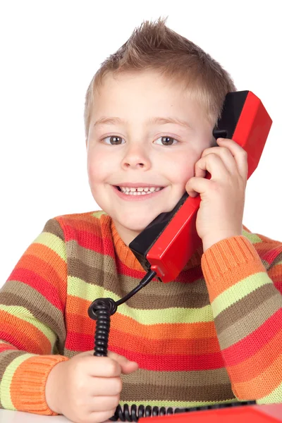 Adorable child with a tradicional telephone — Stock Photo, Image