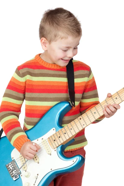 Fiú fikarcnyi elektromos gitár — Stock Fotó