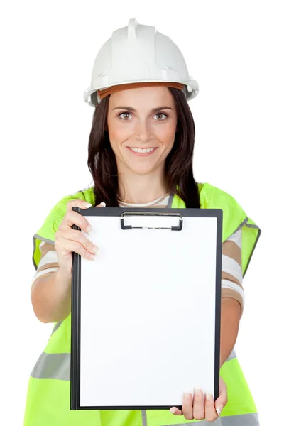 Trabalhador atraente com colete refletor — Fotografia de Stock