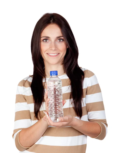 Beautiful brunette girl with water bottle — Stock Photo, Image