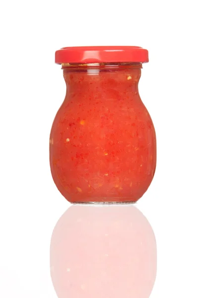 玻璃罐番茄的粘贴 — 图库照片