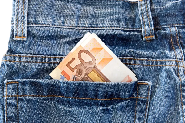 Jeans with money in the pocket — Stock Photo, Image