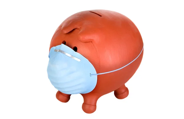 Banco porquinho com máscara protetora — Fotografia de Stock