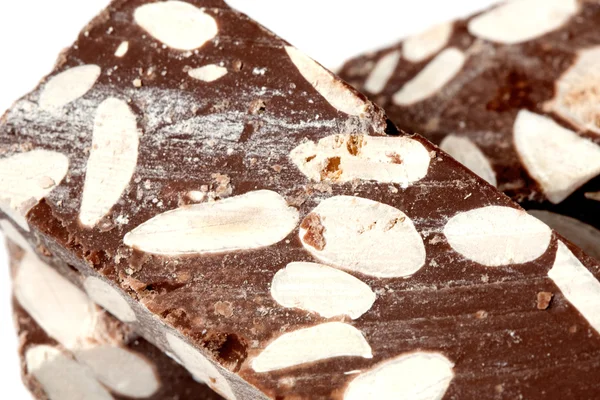 Zblízka Nugátové čokolády mandlový — Stock fotografie