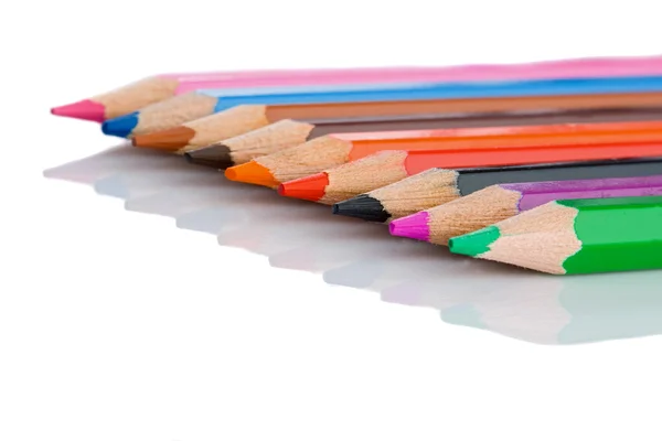 Colored pencils lined up -Shallow DOF — Stock Photo, Image
