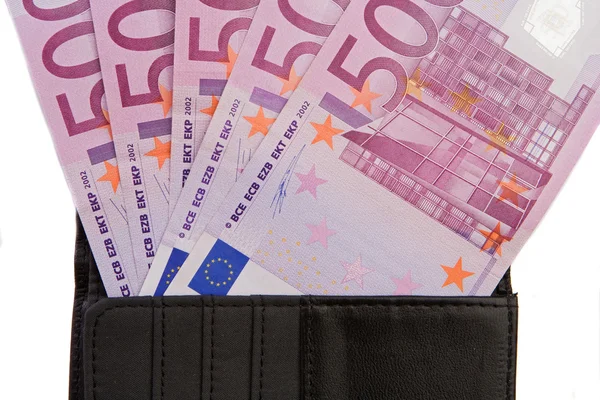 Portefeuille met biljetten van vijfhonderd euro — Stockfoto
