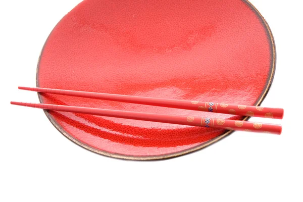 stock image Red dish and chopsticks with oriental style