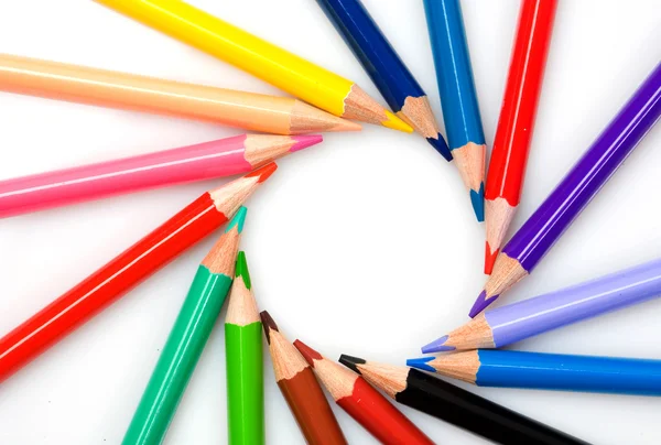 Sok ceruzák kört alkotnak a négyzeten — Stock Fotó