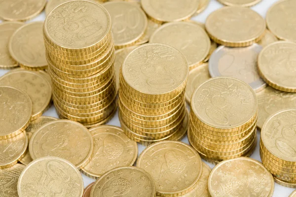 Makro för många mynt cent euro — Stockfoto