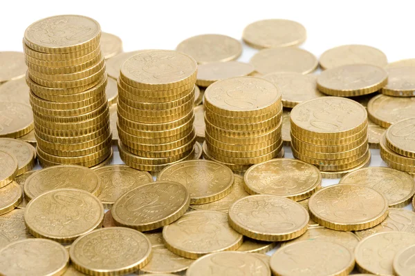 Макро из многих монет центов евро — стоковое фото