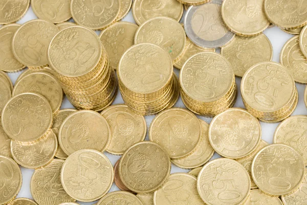 Macro de nombreuses pièces cents Euro — Photo