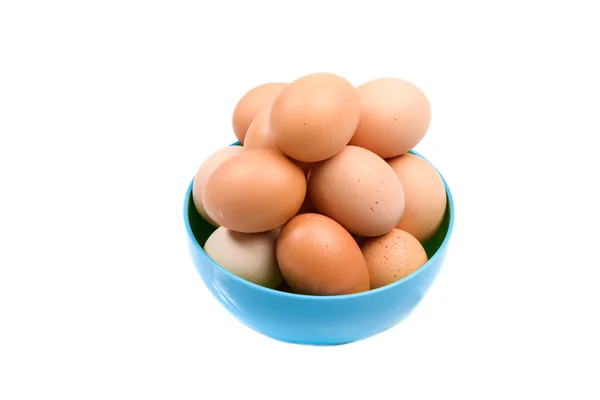 Photo of bowl with many brown hen eggs — Stock Photo, Image