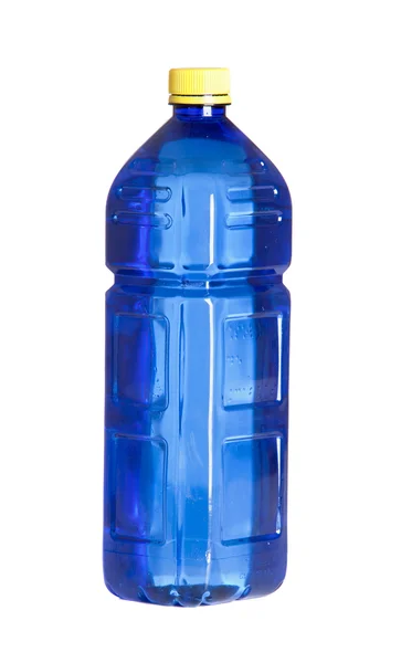 Голубая пластиковая бутылка для воды на белом фоне — стоковое фото