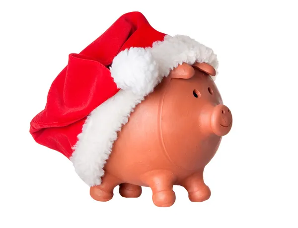 Banco Piggy com chapéu de Papai Noel — Fotografia de Stock