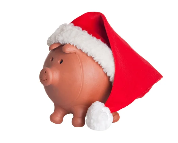 Banco Piggy com chapéu de Papai Noel — Fotografia de Stock