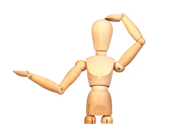 Jointed wooden mannequin looking something — Stock Photo, Image