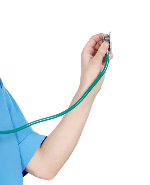 Läkarundersökning med stetoskop isolerad på vit — Stockfoto