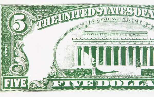 五美元的钞票的一部分 — 图库照片