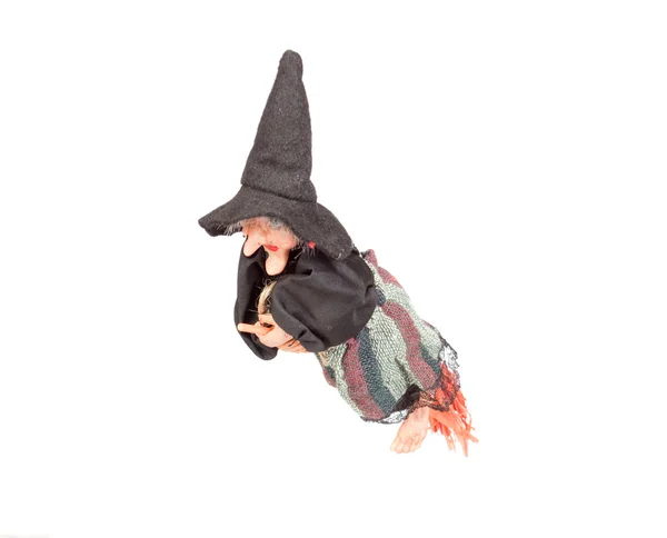 Alte Halloween-Hexe mit Besen und Hut — Stockfoto