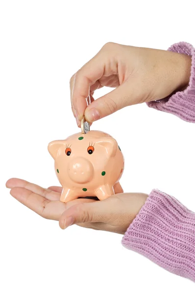 Money box and currencies — Stock Photo, Image